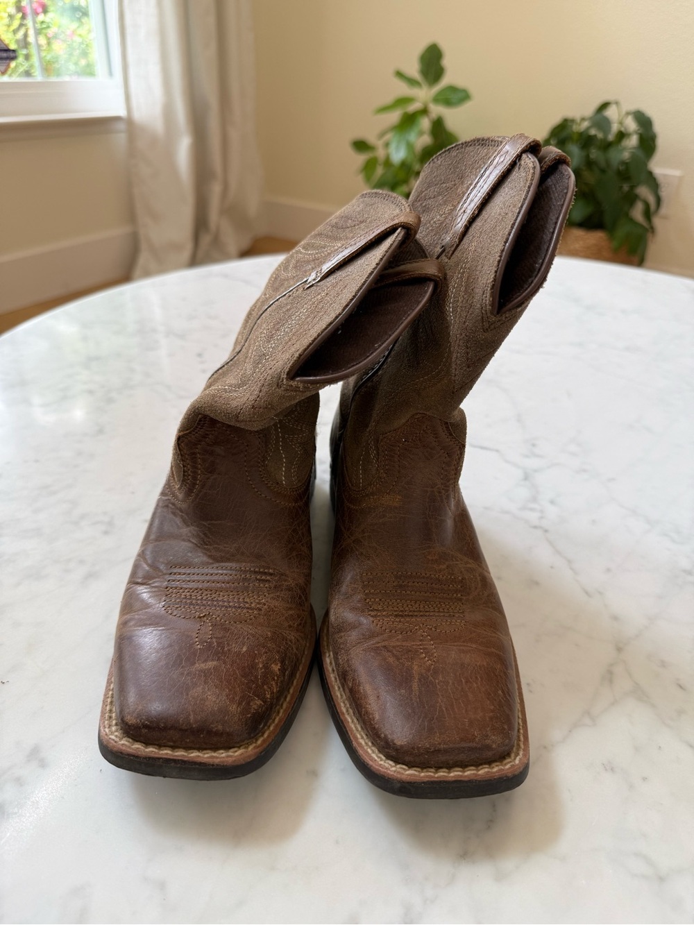 Ariat Kids Brown Leather Square Toe Cowboy Boots Youth 3 - Picture 2 of 6